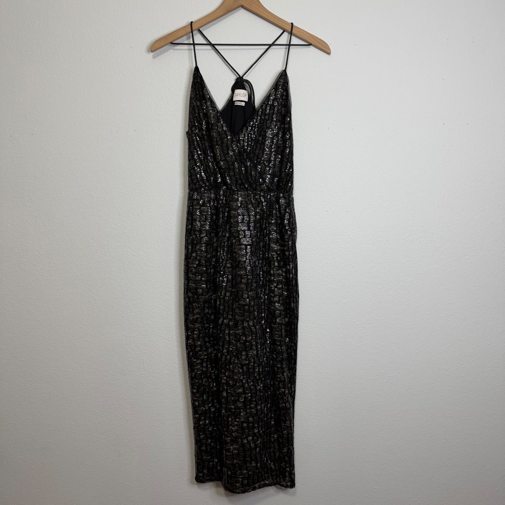 Saylor - Little Black Dress Sequin Strappy Front Slit Cocktail Formal Sz Small
